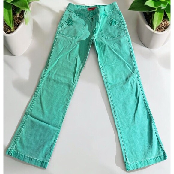 Vintage Y2K 90s Mossissue Mossimo Mint Green Denim flare Pants Size 7 cotton - Picture 1 of 11